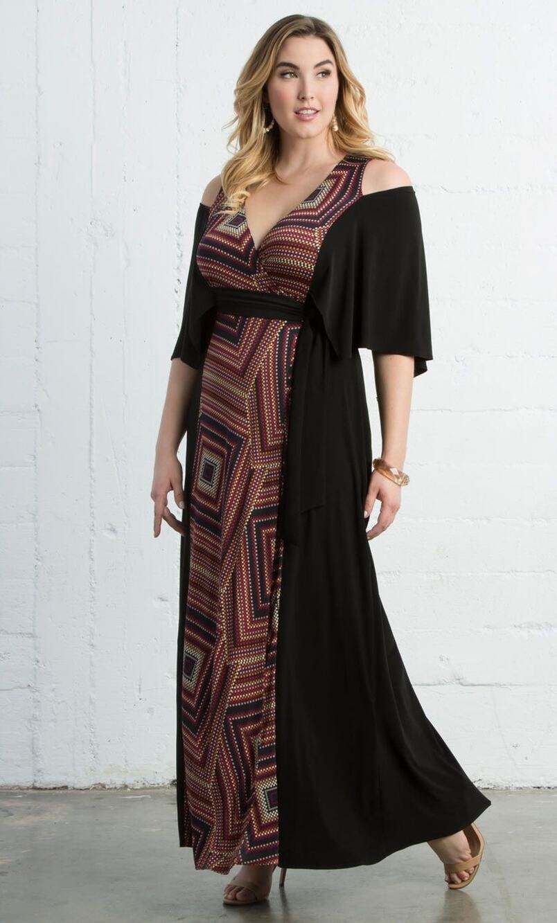 Kiyonna Maxi Dress 1X Cold Shoulder Wrap Serene Style Boho Flutter Sleeves